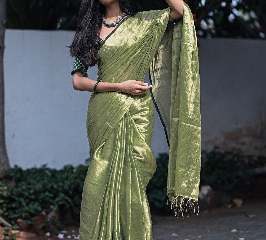 Elegant Olive Green Silk Saree