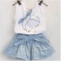 Girls’ Sleeveless Top & Skirt Set – White & Blue Checks
