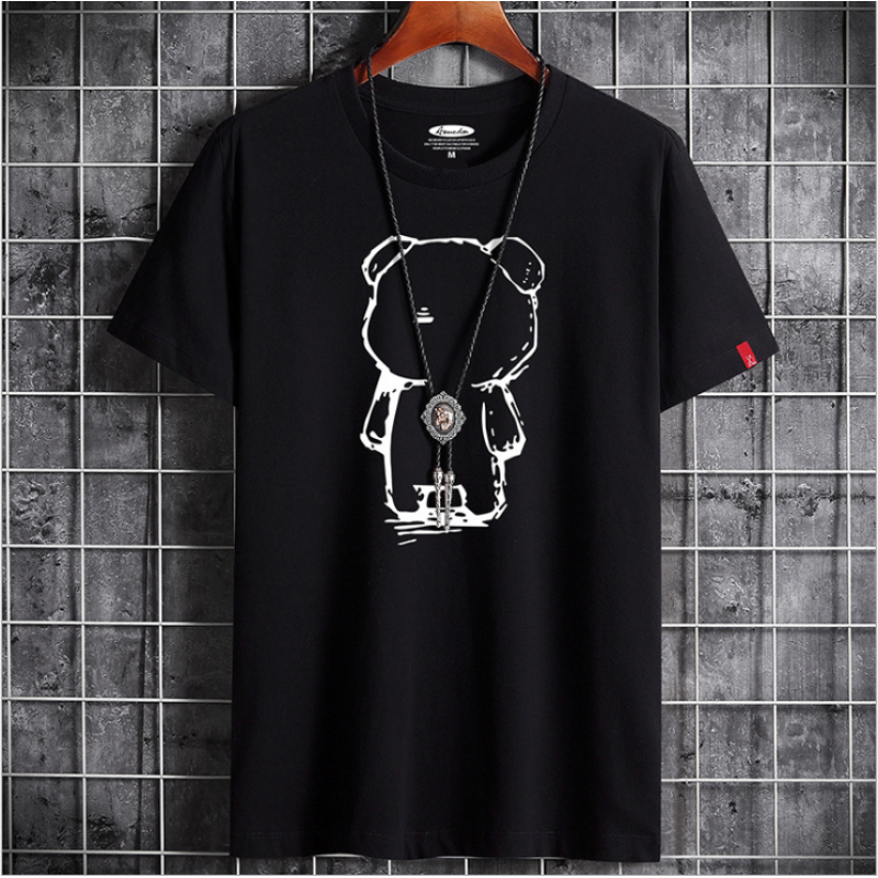 Men’s Black Graphic Bear Print T-Shirt