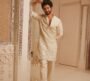 Men’s Mirror Work Silk Kurta Set – Ivory Cream