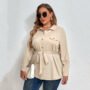 Women’s Plus Size Beige Belted Shirt – Elegant Long Sleeve Top
