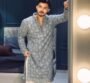 Men’s Printed Cotton Kurta – Grey & White