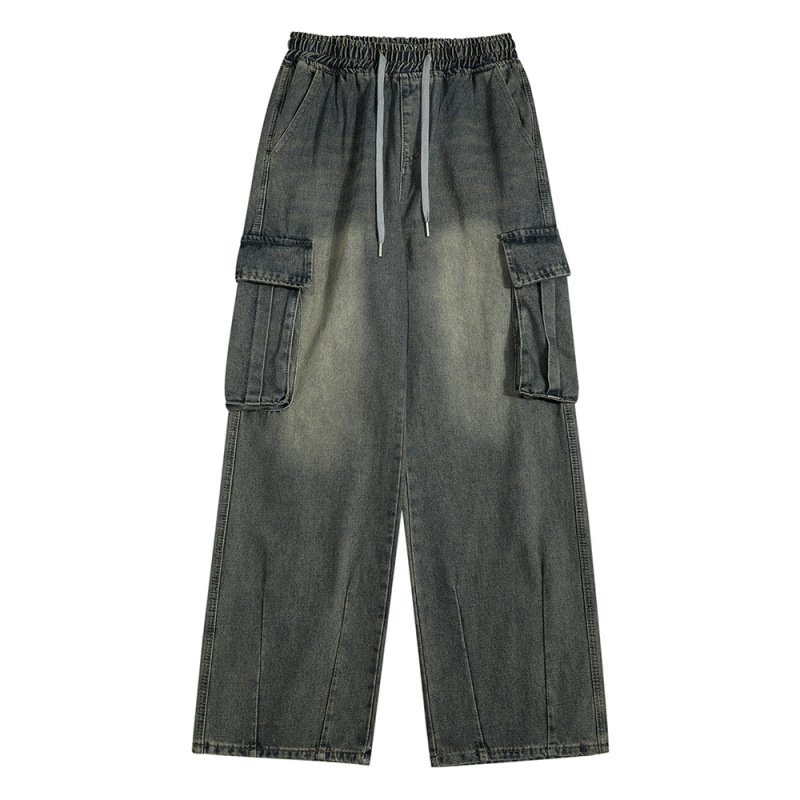 Men's Vintage Washed Wide-Leg Cargo Jeans