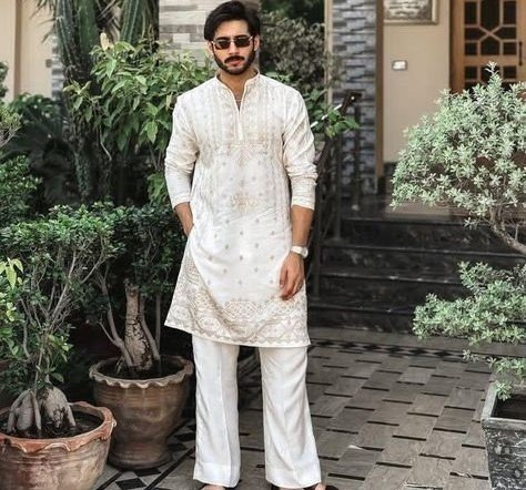 Classic White Embroidered Kurta Pajama Set