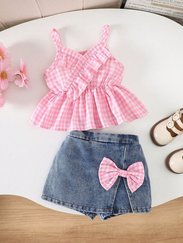 Pink Gingham & Denim Bow Girls’ Co-ord Set
