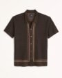 Brown Geometric Knit Button-Up Shirt