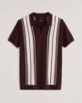 Maroon and White Vertical Stripe Knit Polo