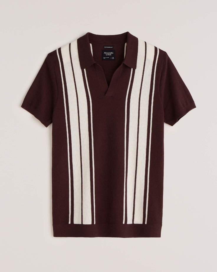 Maroon and White Vertical Stripe Knit Polo