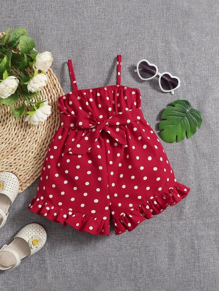 Cherry Polka Ruffle Girls’ Jumpsuit