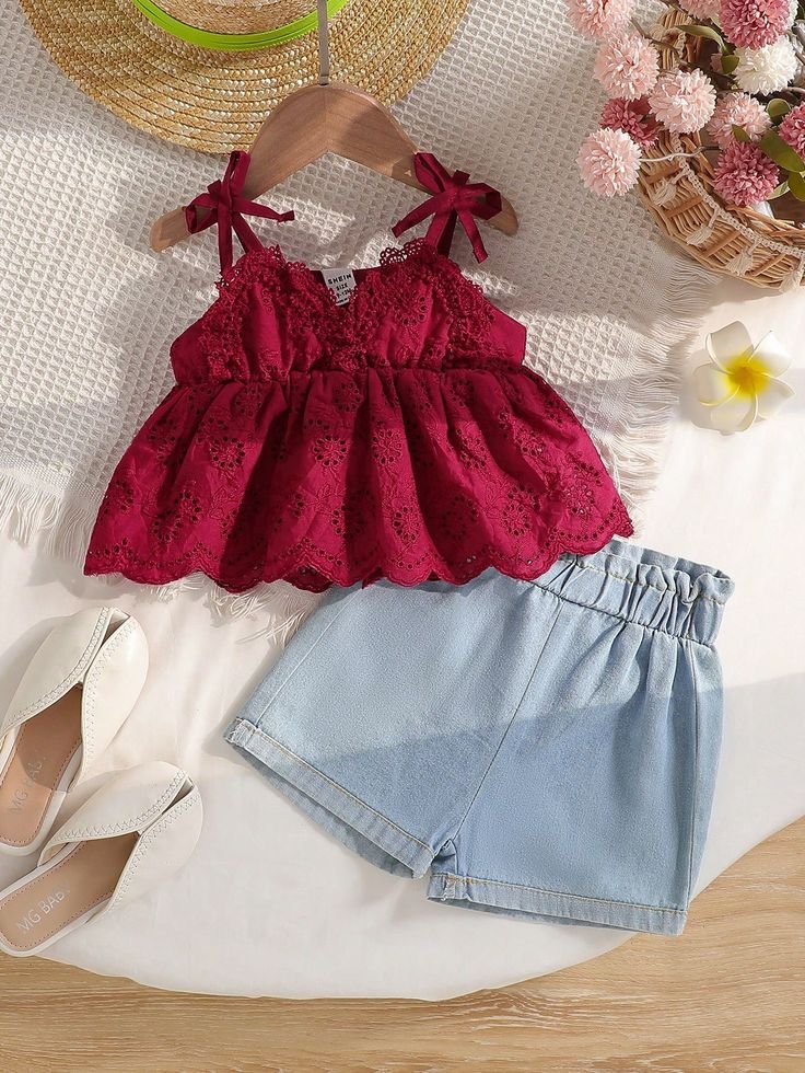 Cherry Lace & Denim Girls’ Summer Co-ord Set