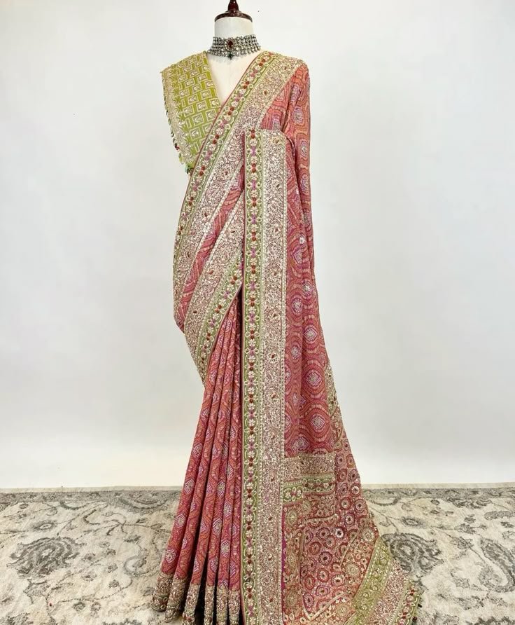 Pink Bandhani Printed Silk Saree