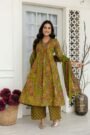 Mustard Yellow Floral Printed Anarkali Kurta Set