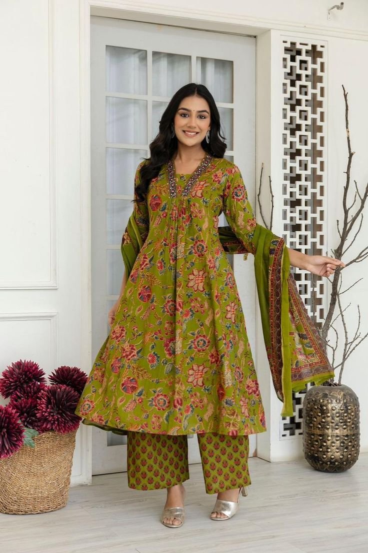 Mustard Yellow Floral Printed Anarkali Kurta Set