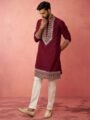 Maroon Embroidered Festive Kurta Set