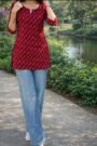 Maroon Block Printed Short Kurti