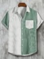 Green and White Colorblock Corduroy Shirt