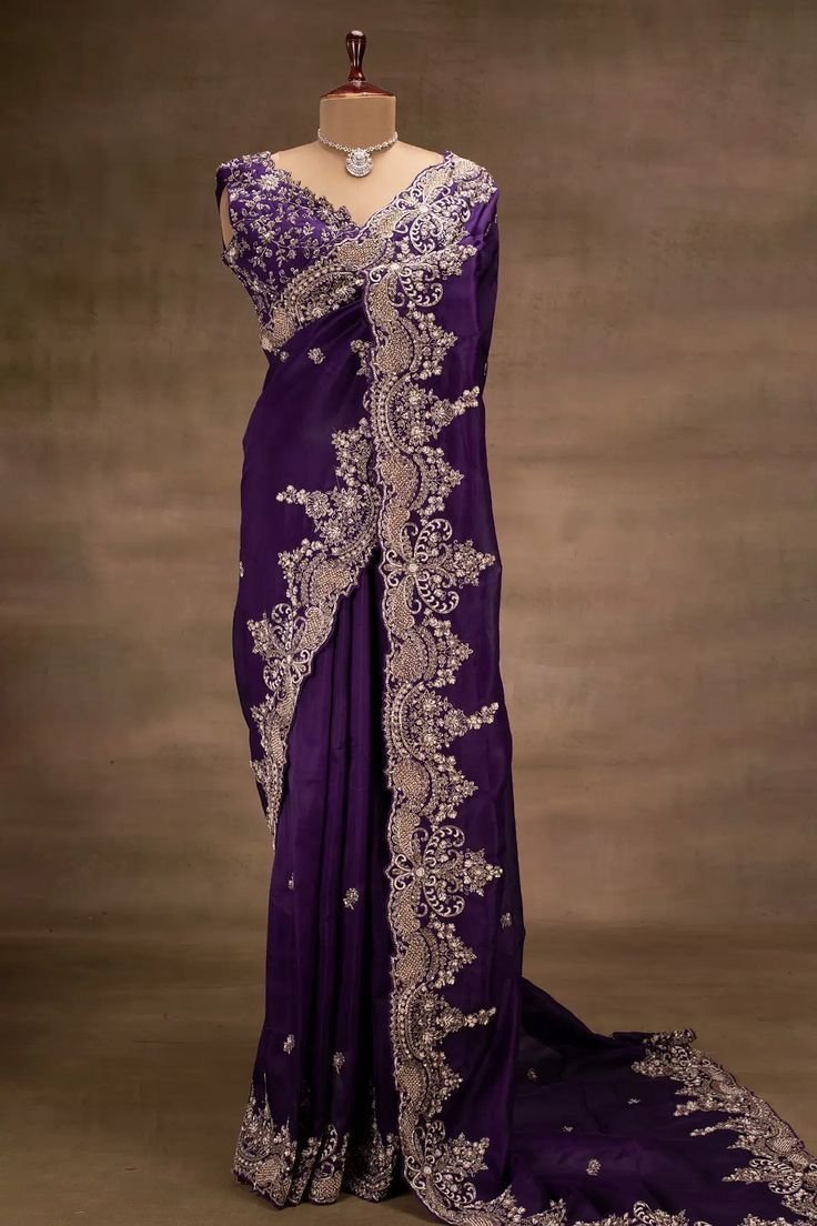 Royal Purple Embroidered Silk Saree