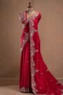 Crimson Red Embroidered Silk Saree