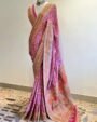 pink and Orange Bandhani Printed Silk Saree