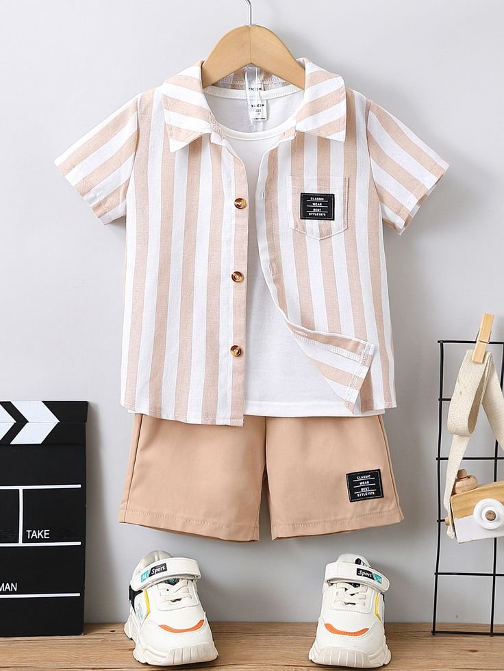 Beige Striped Boys’ Summer Co-ord Set
