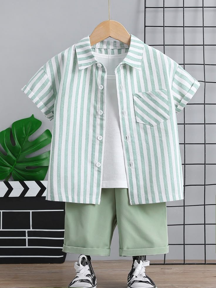 Mint Green Striped Boys’ Cotton Co-ord Set