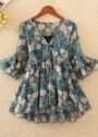 Teal Floral Flared Georgette Top