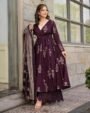 Maroon Floral Printed Anarkali Kurta Set