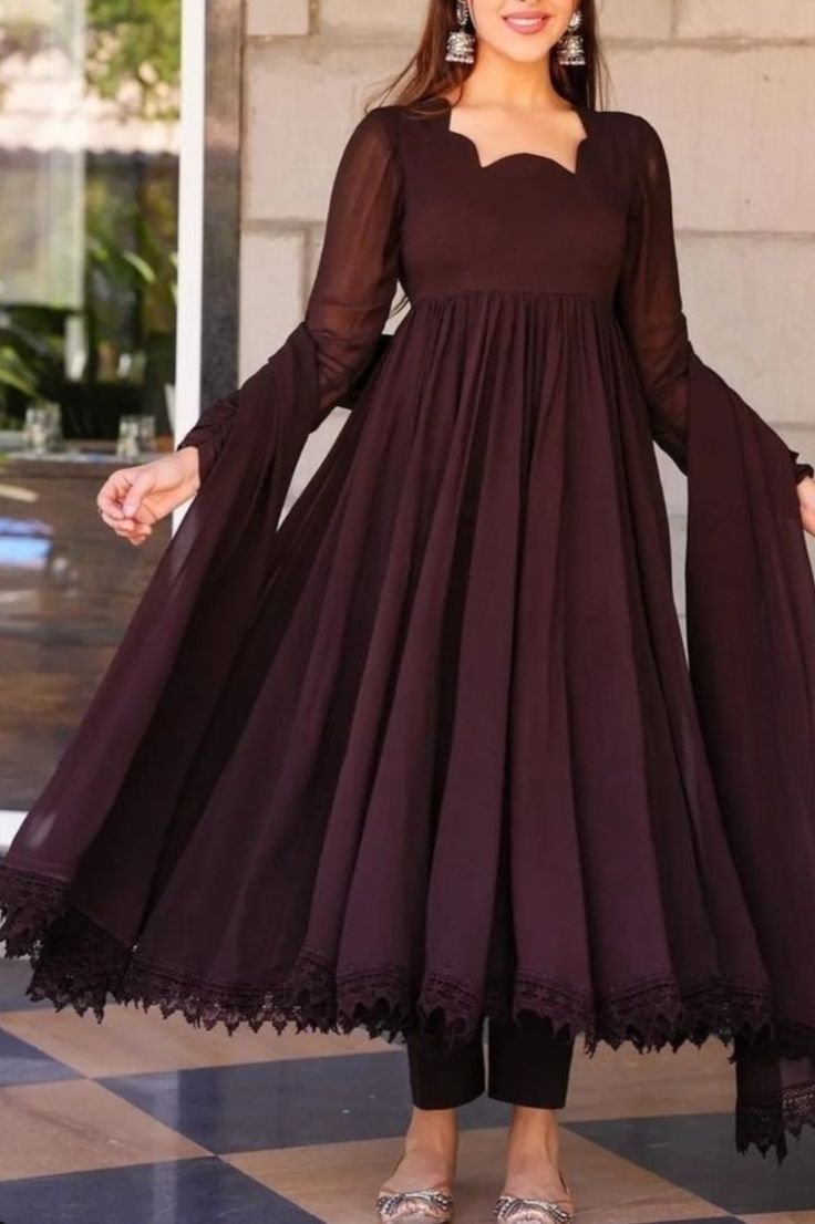 Wine Brown Party Wear Anarkali