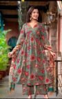 Red Floral Printed Anarkali Kurta Set