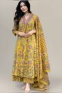 Mustard Yellow Floral Printed Anarkali Kurta Set