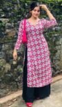 Pink Geometric Printed Long Kurti