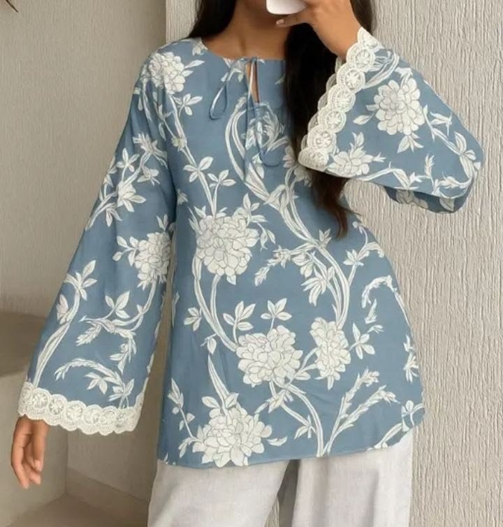 Teal Embroidered Cotton Top
