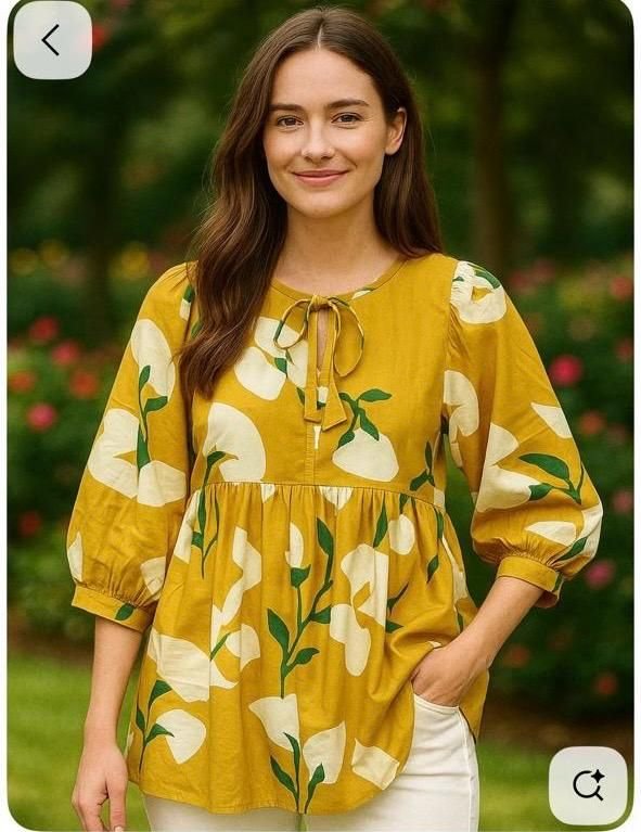 Mustard Floral Peplum Top