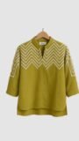 Mustard Chevron Embroidered Cotton Top