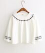 White Leaf Embroidered Cotton Top