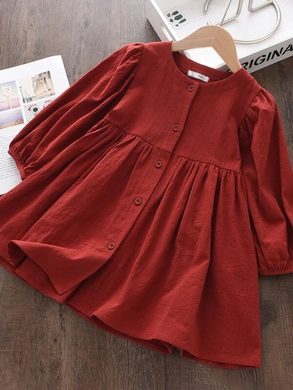 Rust Red Cotton Button-Down Frock
