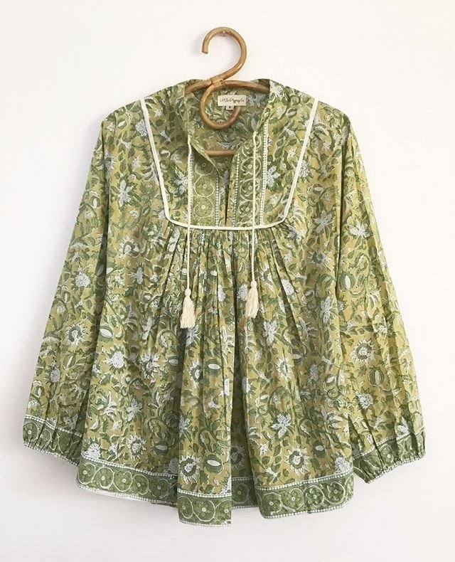 Olive Green Floral Boho Top