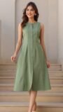 Sage Green Sleeveless Button-Down Midi Dress