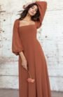 Terracotta Square-Neck Flowy Maxi Dress
