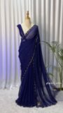 Navy Blue Georgette Sequin Saree