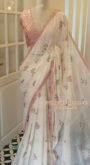 White Organza Floral Embroidered Saree
