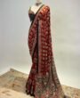 Maroon and Navy Blue Bandhani Printed Silk Saree
