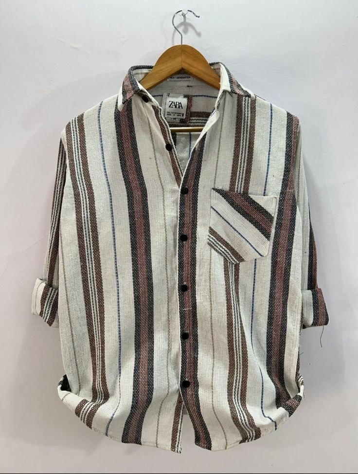 Beige Brown Striped Casual Shirt