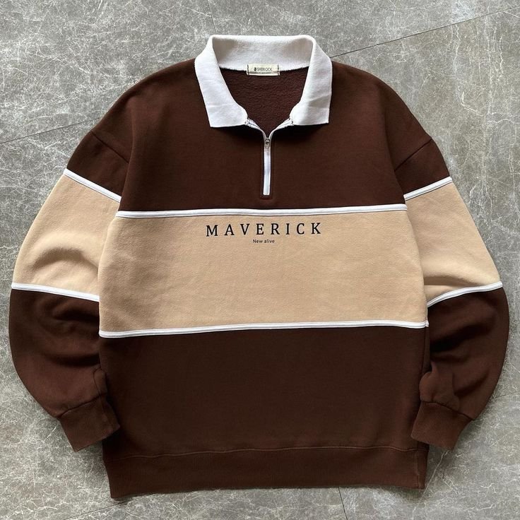 Brown and Beige “Maverick” Half-Zip Sweatshirt