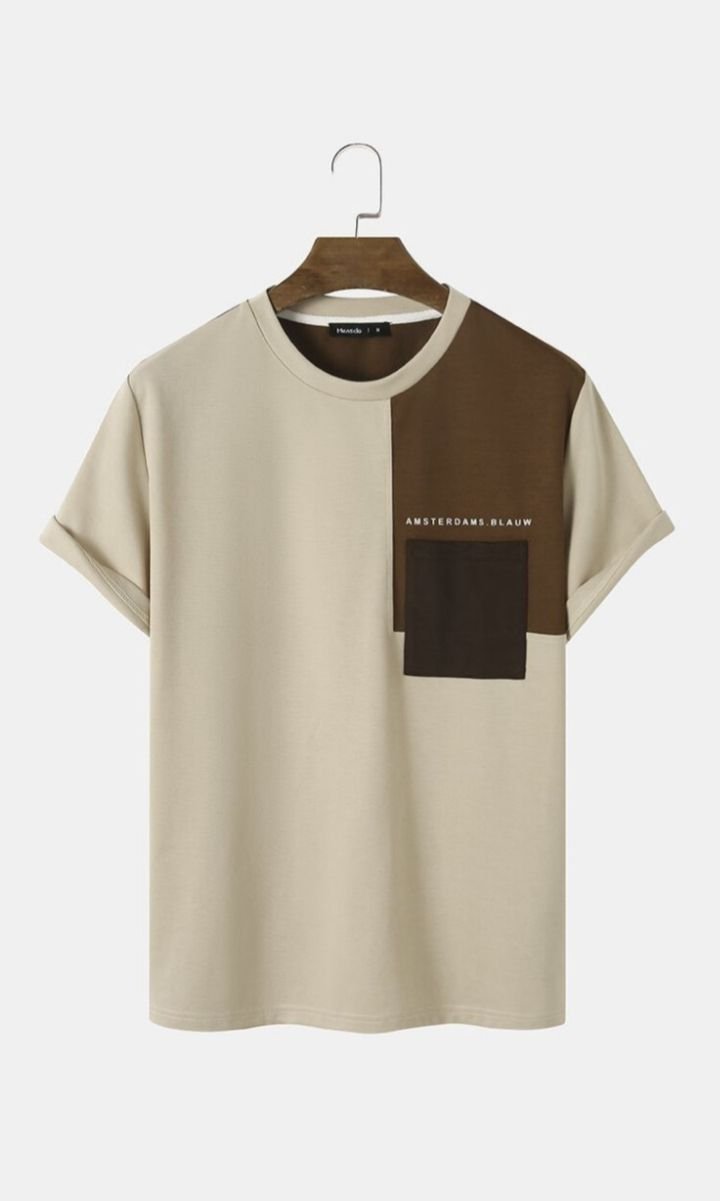 Beige and Brown Colorblock T-Shirt