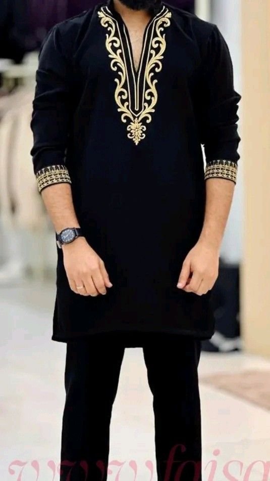 Black Embroidered Party Wear Kurta Set