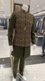 : Olive Green Kurta Set with Embroidered Nehru Jacket