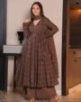 Brown Ajrakh Printed Anarkali Kurta Set