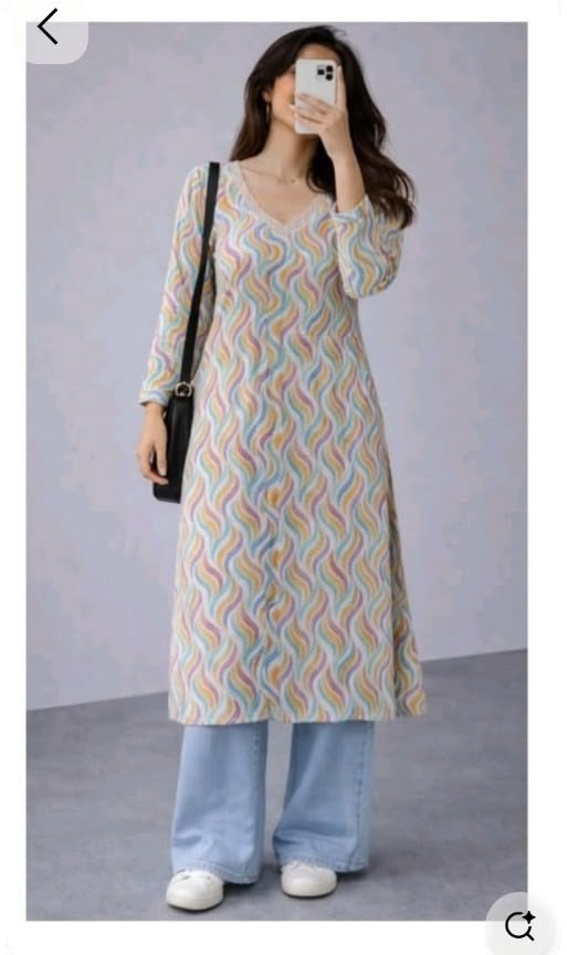 Olive Green Printed Wrap Kurti