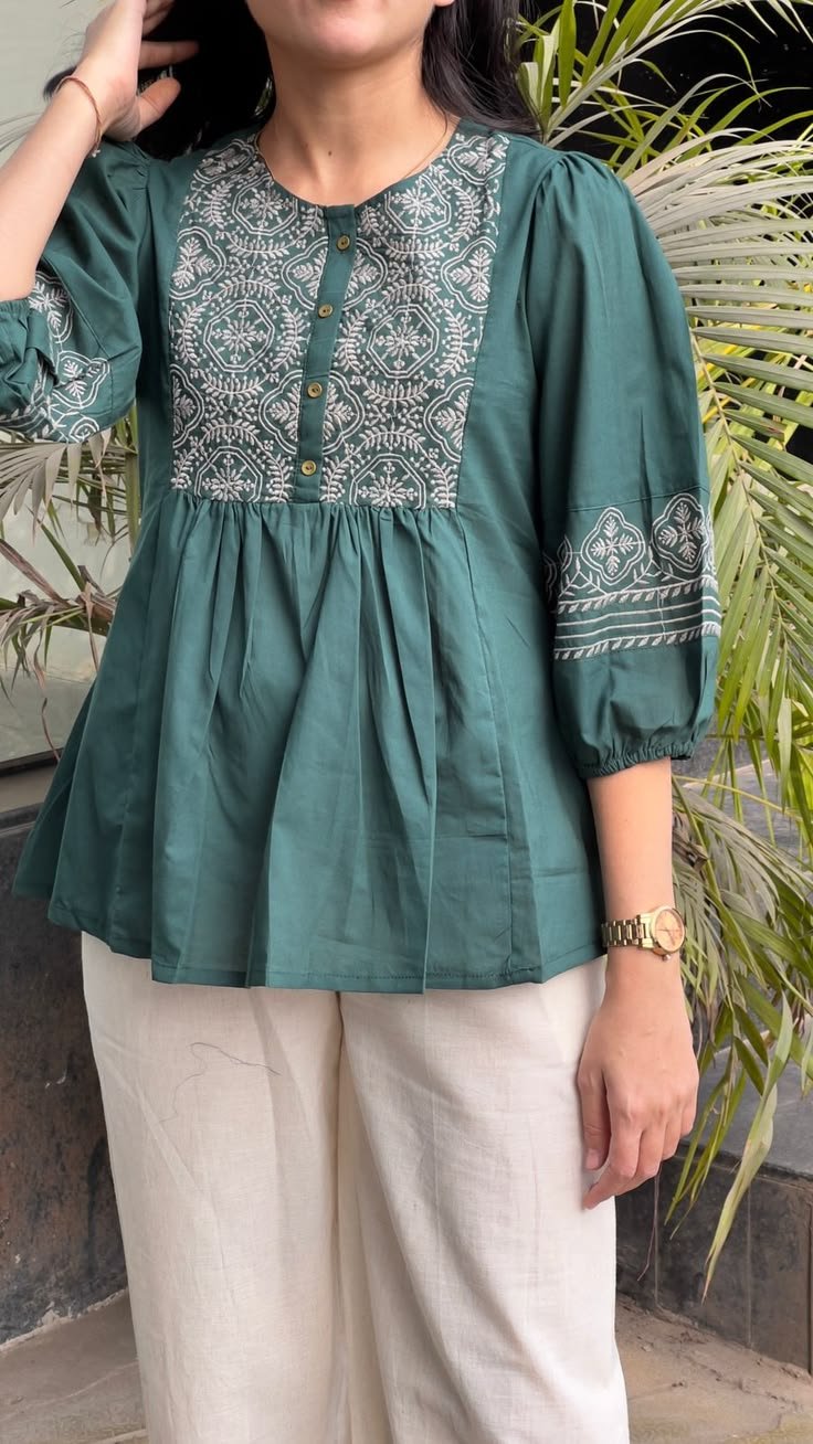 Sky Blue Floral Bell Sleeve Top